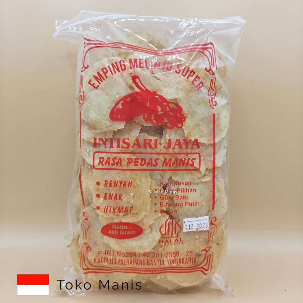 [TM03185] INTISARI JAYA Emping Melinjo Mentah Pedas Manis (400 g)