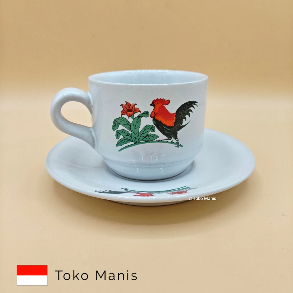 AYAM Jago Set Kode H75 Cangkir Keramik Lokal Isi 6