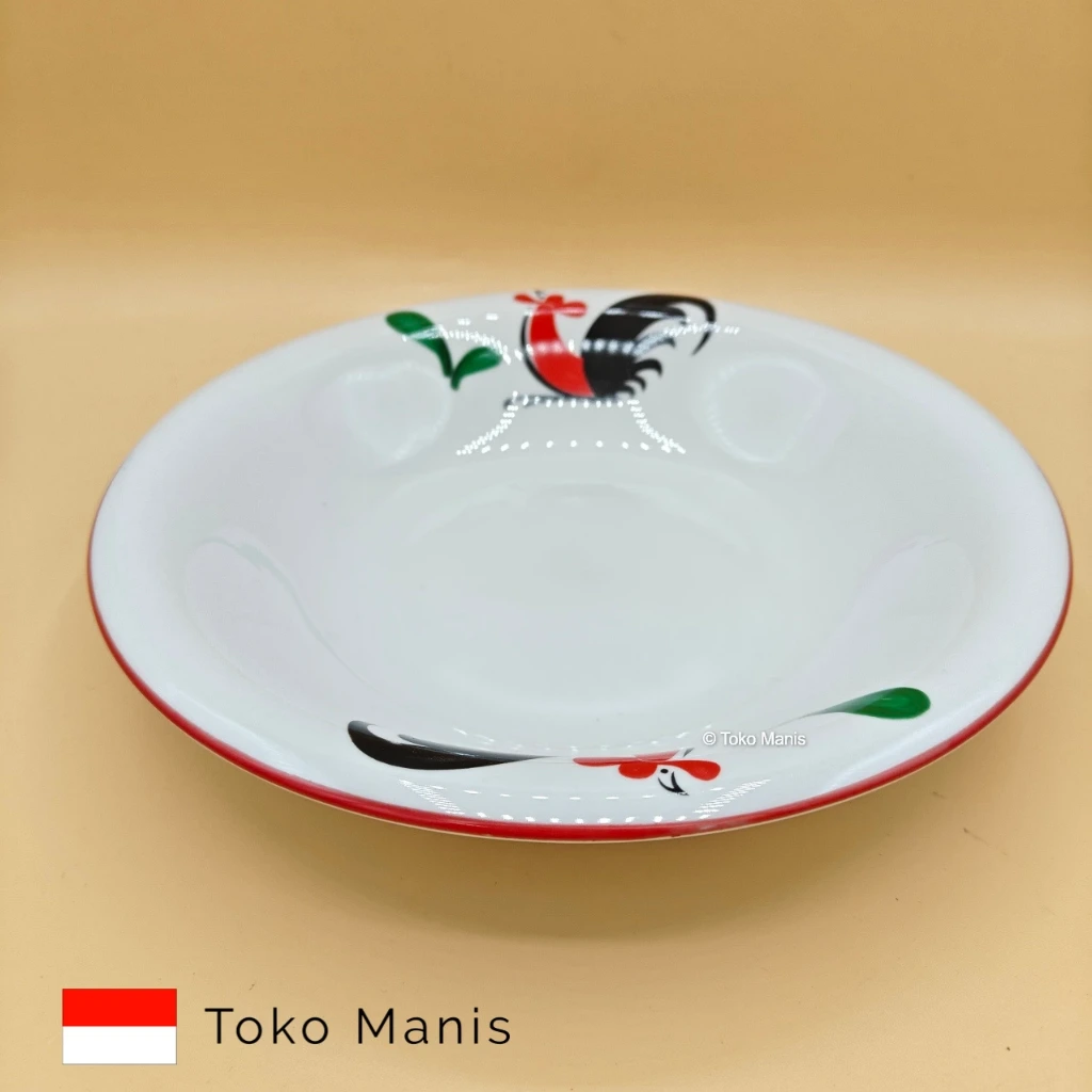 AYAM JAGO Kopin Porcelain Piring Dekok 6 Pcs (D 23 cm)
