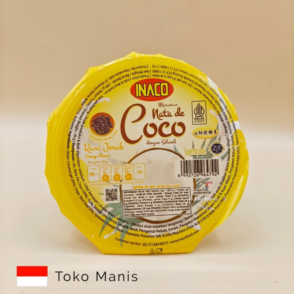 [TM03717] INACO Nata de Coco Jeruk dengan Selasih Cup (200 g)