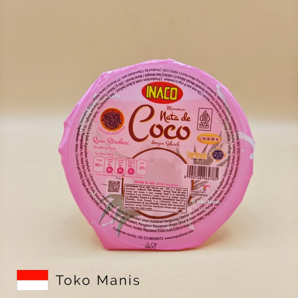 INACO Nata De Coco Selasih Strawberry Cup (200 g)